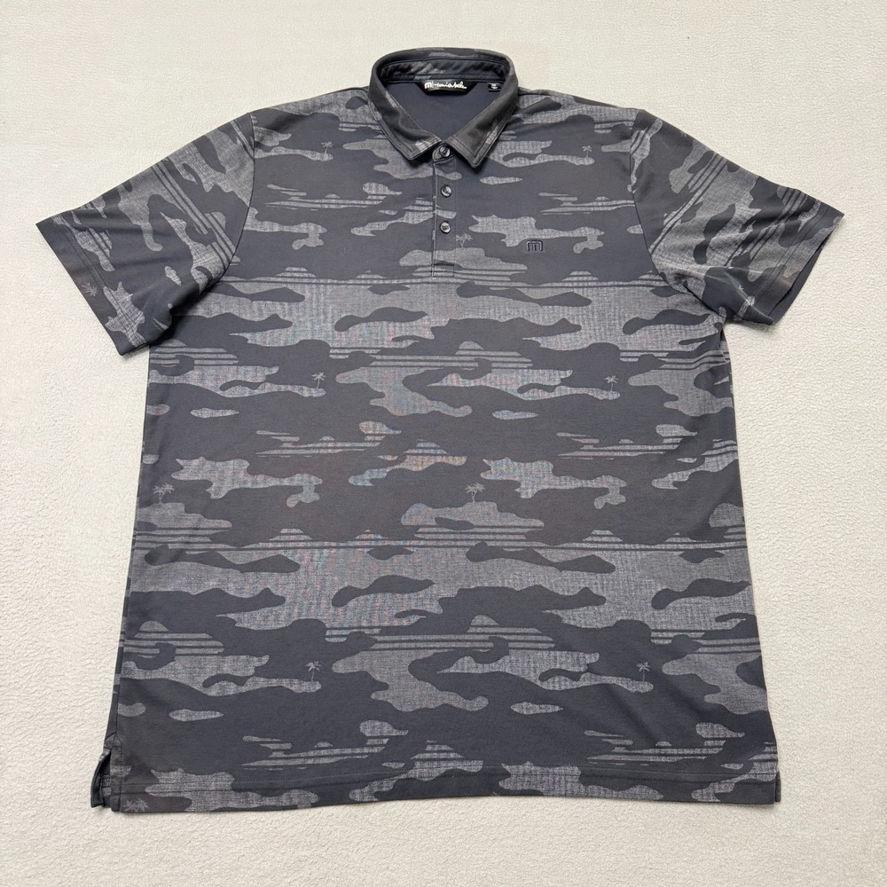 Travis Mathew Polo Shirt Mens XXL Gray Camo Print Performance Breathable Pima
